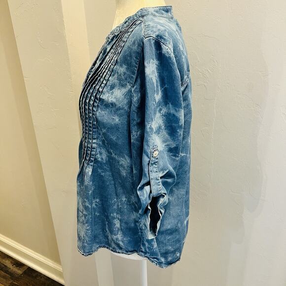 Ruby Rd Petite Women’s PS Tie Dye Shirt Soft Pleats Button Front V Neck ( A0126) - Picture 3 of 5